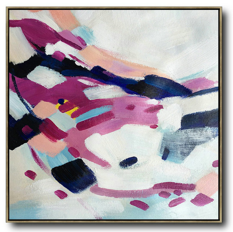 Handmade Large Painting,Oversized Contemporary Art,Living Room Wall Art,White,Purple,Pink,Dark Blue.etc